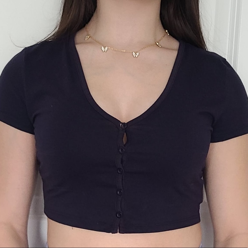 SHEIN | Navy Blue* Button up crop top - Picture 1 of 2